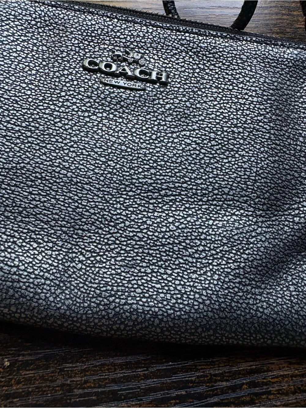 Coach Black/Silver Leather Wristlet - Coach